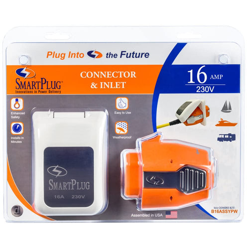 RV/Boat & Camper Shore Power Combo Kit - SmartPlug B16ASSYPW 16A 125V Female Connector & Non-Metallic Inlet Receptacle, Durable Weatherproof Electrical Connectors Kit