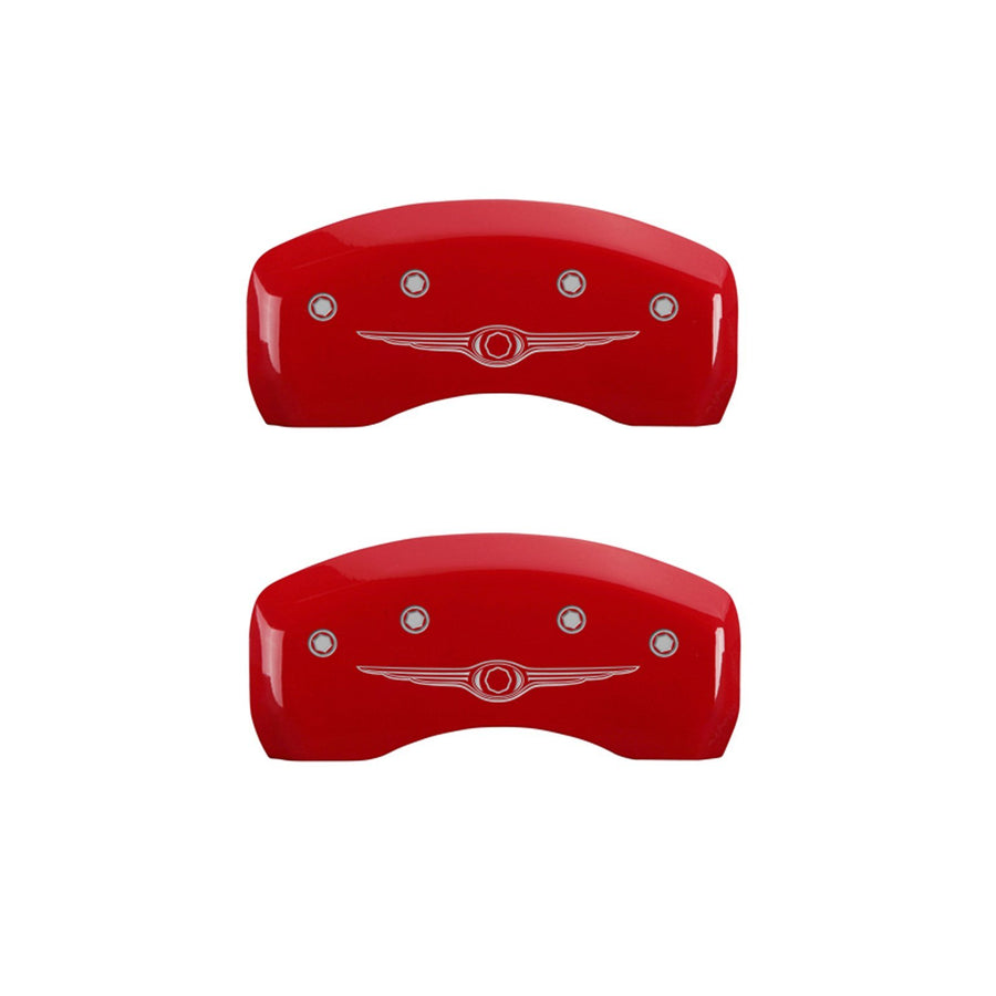 MGP Caliper Covers Front and Rear 32001SCW1RD Red Powder Coat Finish, Set of 4 (Style 1/Chrysler Wing Silver Characters, Engraved)