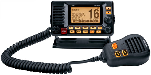 Marine VHF Radio Uniden UM725GBK, All USA, Canada, and Intl. Marine Channels, 1Watt/25Watt Transmit Power, Largest LCD Screen in Class, NOAA Weather Channels w/Alerts, Speaker Mic, GPS Built-in.
