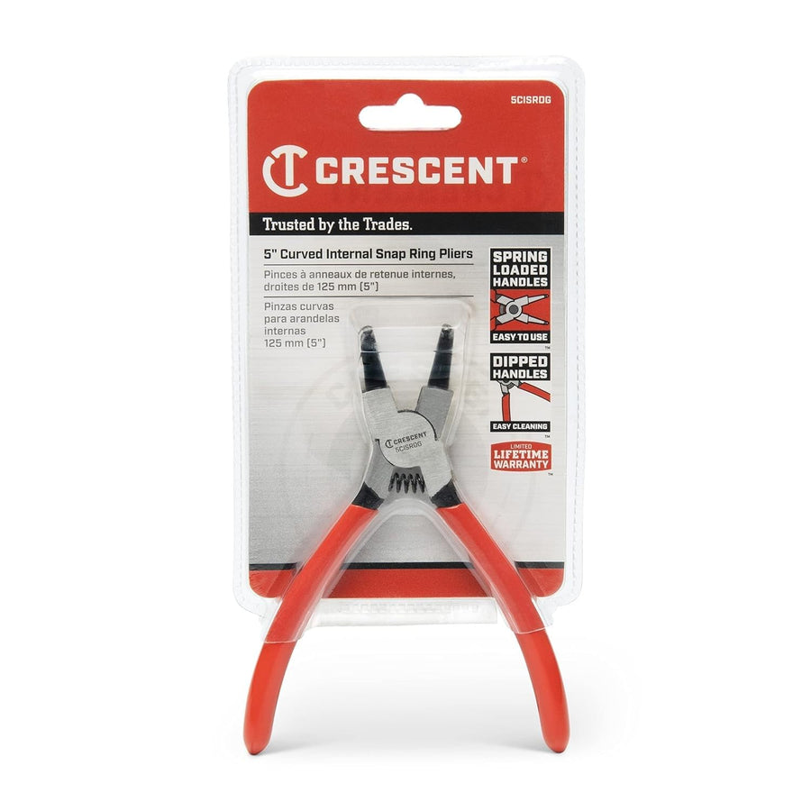 Crescent Internal Snap Ring Pliers 90-Degrees - Heavy Duty Mechanic Tool for Internal Snap Rings Removal - Curved Tips - 5" - 5CISRDG