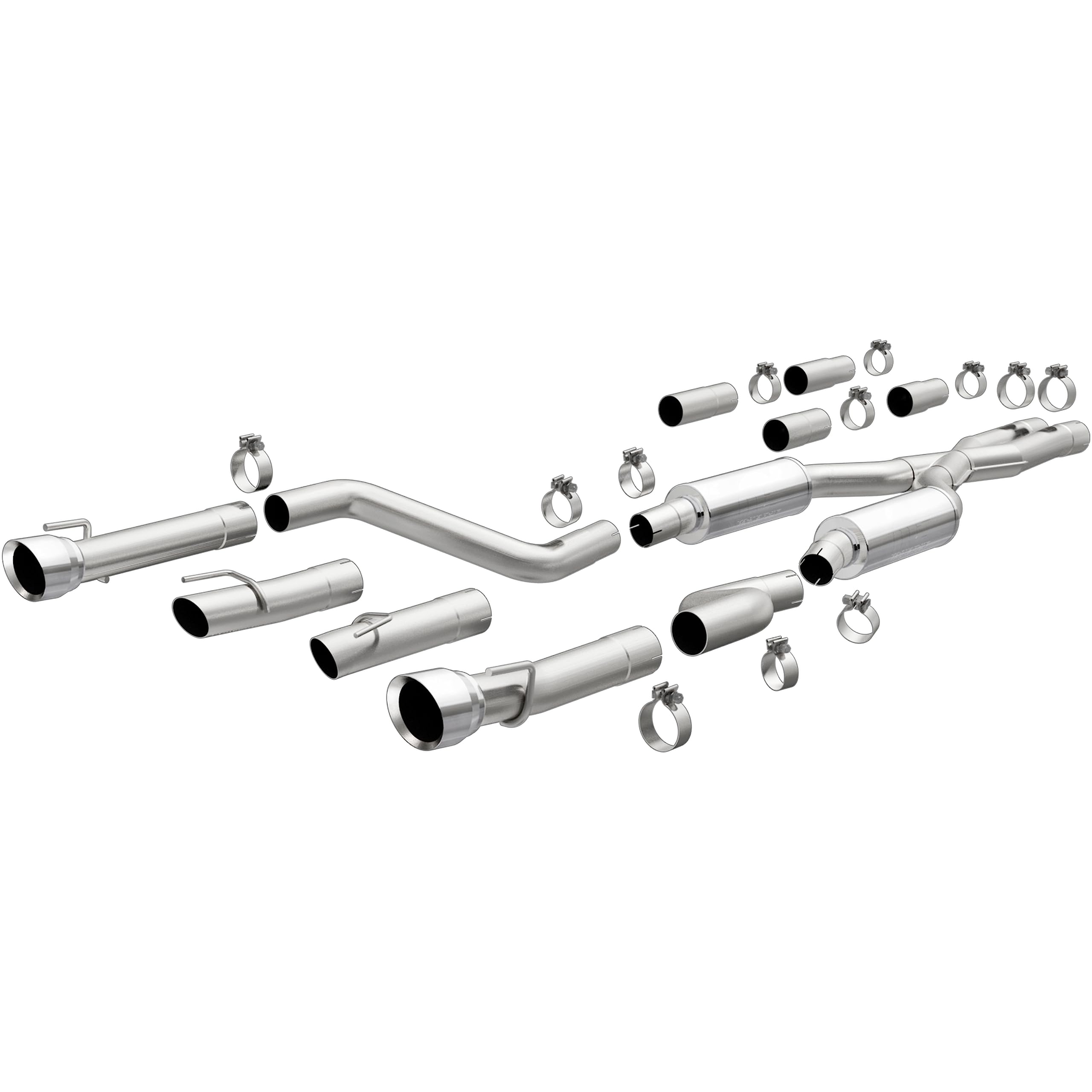 Cat-Back MagnaFlow Performance Exhaust System 19371 - Competition Series, Stainless Steel 3in Main Piping, Dual Split Rear Exit, Polished Finish 4.5in Exhaust Tip - Charger Performance Exhaust Kit