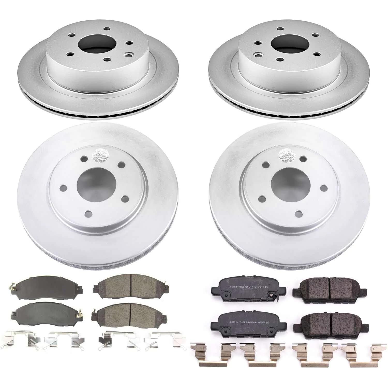 Power Stop Z17 Coated Rotor Front and Rear Brake Kit-Coated Brake Rotors & Ceramic Brake Pads For Nissan LEAF 2018-2024 [Model Specific]