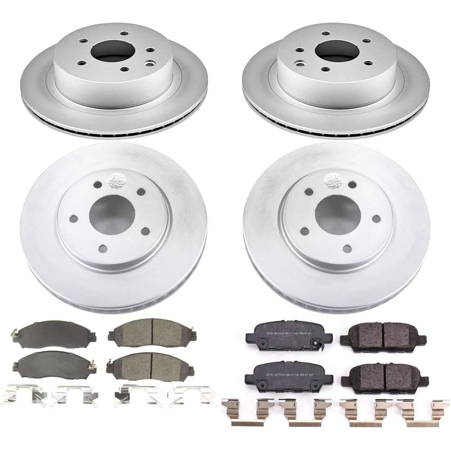 Power Stop Z17 Coated Rotor Front and Rear Brake Kit-Coated Brake Rotors & Ceramic Brake Pads For Nissan LEAF 2018-2024 [Model Specific]