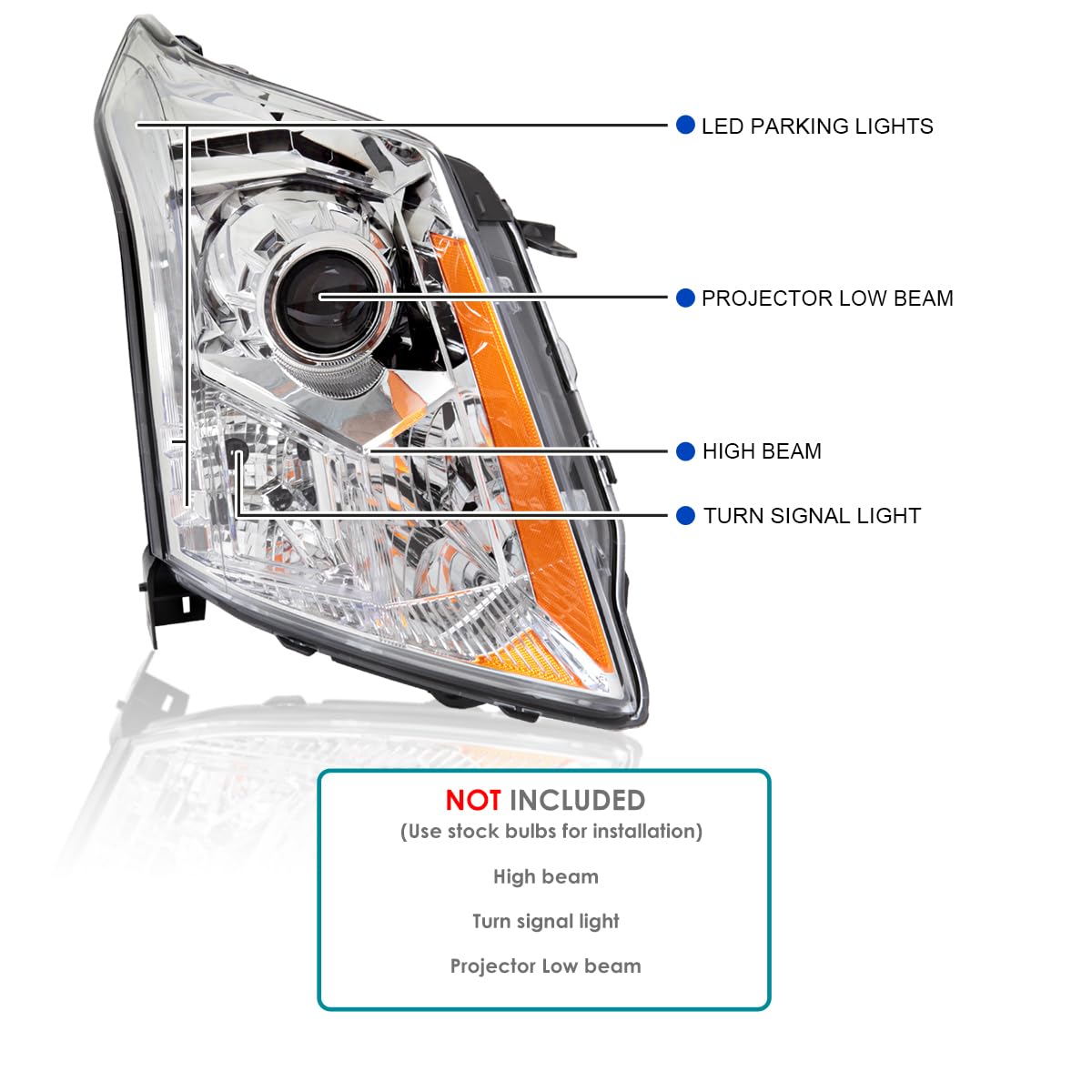 Chrome Projector Headlights SPEC-D TUNING Compatible with 2010-2016 Cadillac SRX, Left + Right Head Lamps Assembly