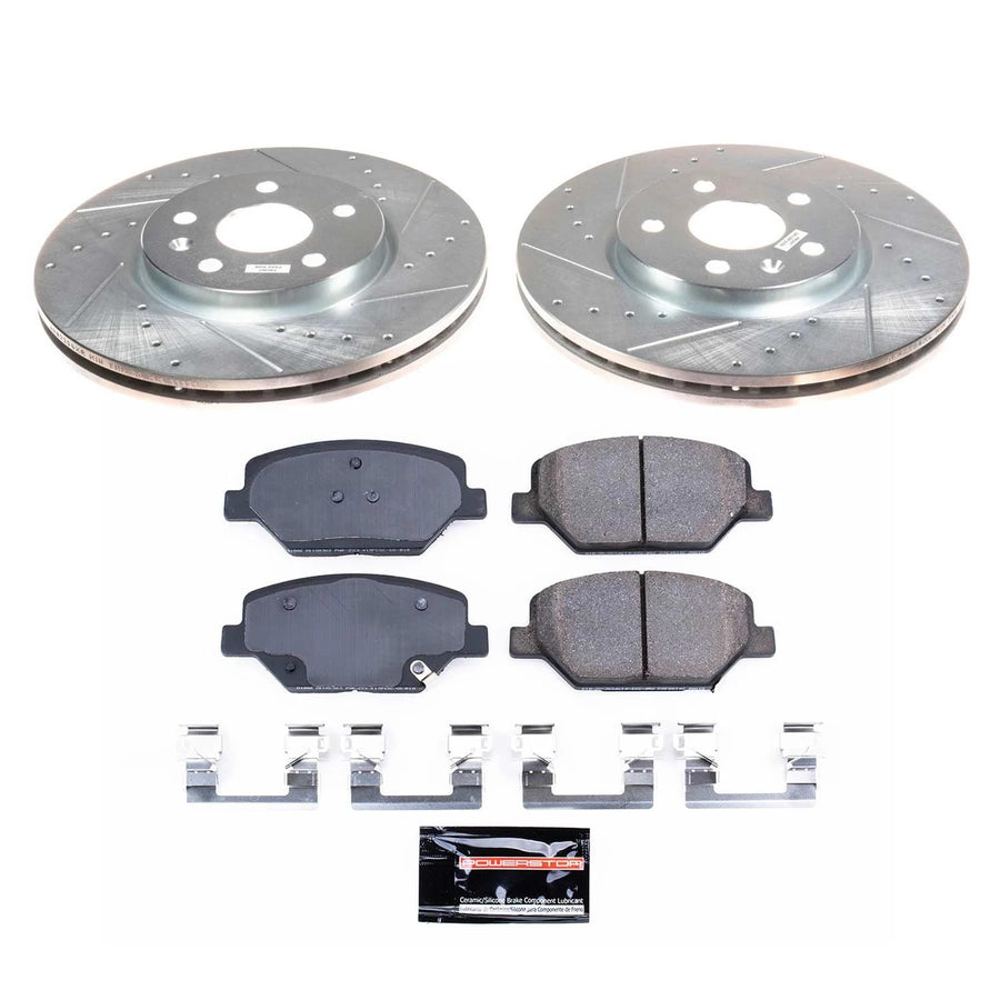 Power Stop Z23 K8466 Front Brake Kit-Drilled/Slotted Brake Rotors & Carbon Ceramic Brake Pads For Buick Envision 2019-2020, Cadillac XT4 2019 [Model Specific]