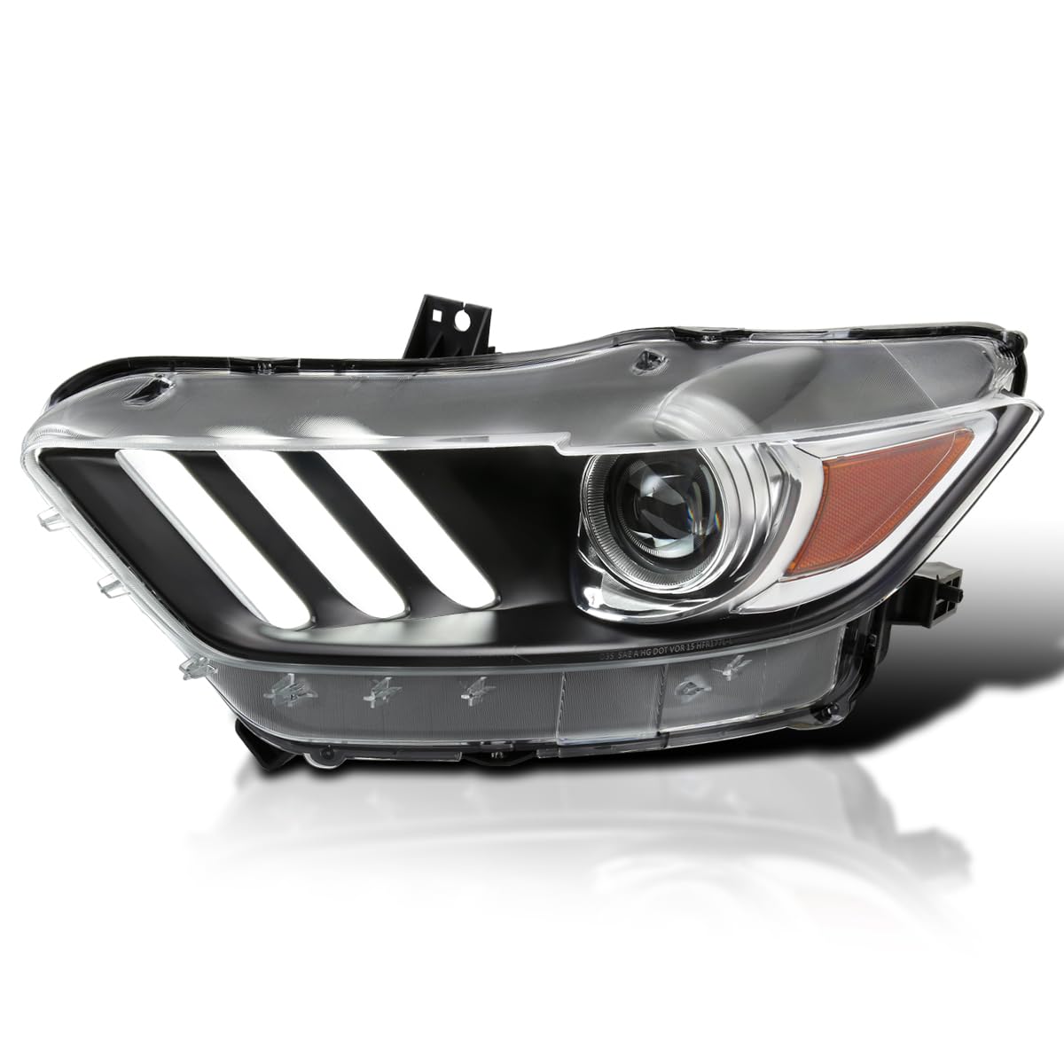 Left Driver Side SPEC-D TUNING Black Projector Headlight w/LED Bar Compatible with 2015-2017 Ford Mustang