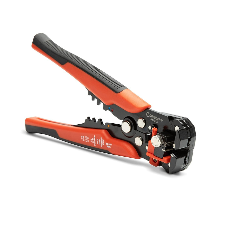 Self-Adjusting Crescent Wire Stripper & Cutter - Premium Hand Tool For Electricians - Includes Wire Crimper - 8" - 8WSCSA