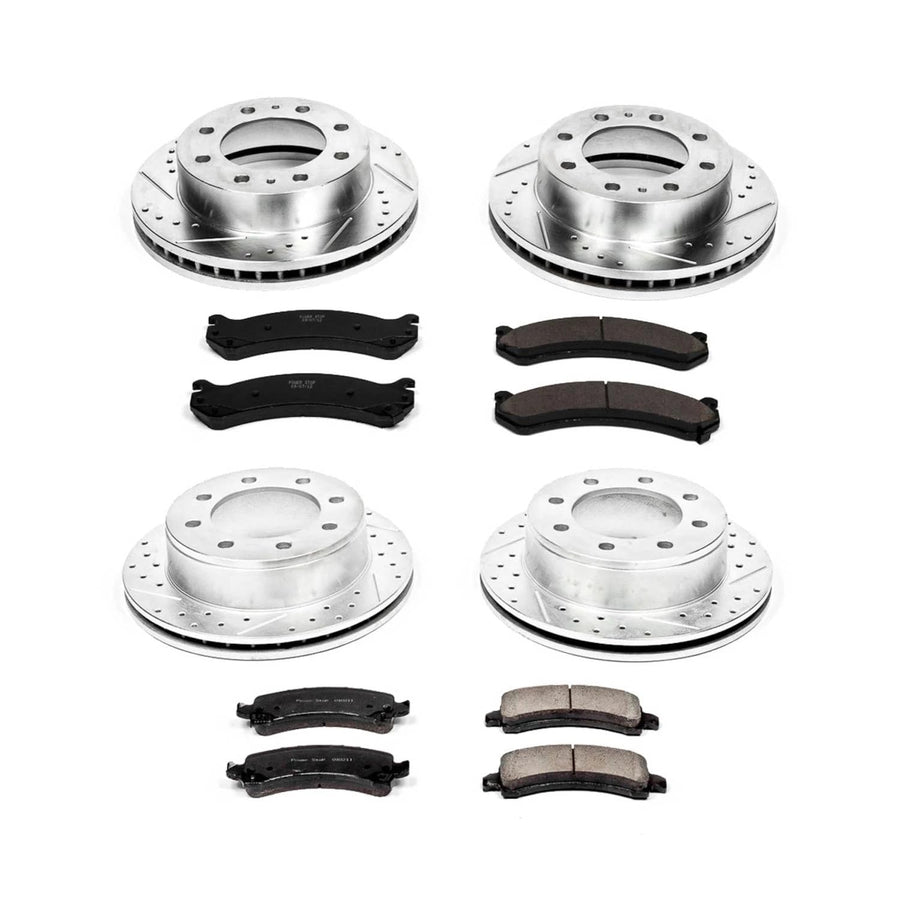Power Stop K2074 Z23 Carbon Fiber Brake Pads Front and Rear with Drilled & Slotted Brake Rotors Kit For Chevrolet Express 3500 2003-2016, GMC Savana 3500 2003-2016 [Model Specific]