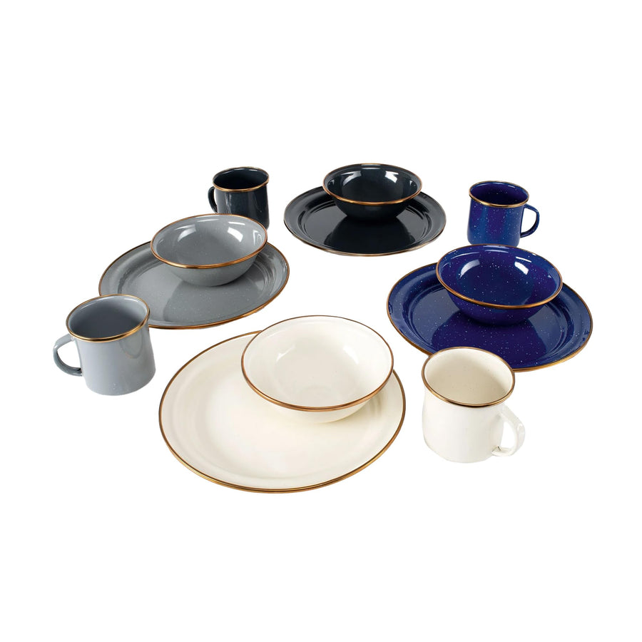 GSI Outdoors 4-Person Mesa Camp Set – Classic Enamel Finish with Stainless Steel Rim, 12-Piece, Dishwasher Safe, Multi-Color