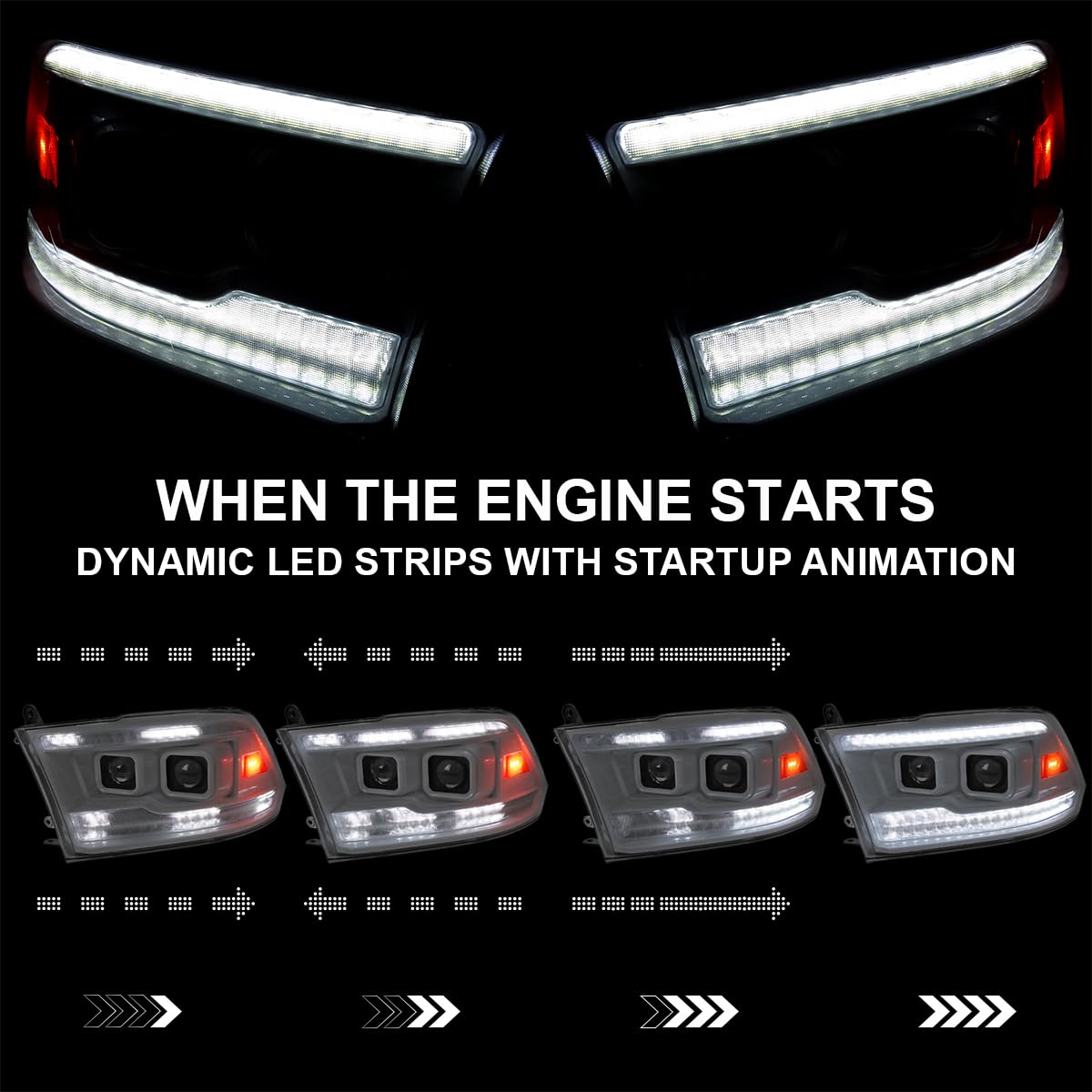 Special Edition SPEC-D TUNING Arctic White Projector Headlights w/Sequential Switchback LED Signal and Startup Animation Compatible with 2009-2018 Dodge Ram, Left + Right Pair Headlamps Assembly