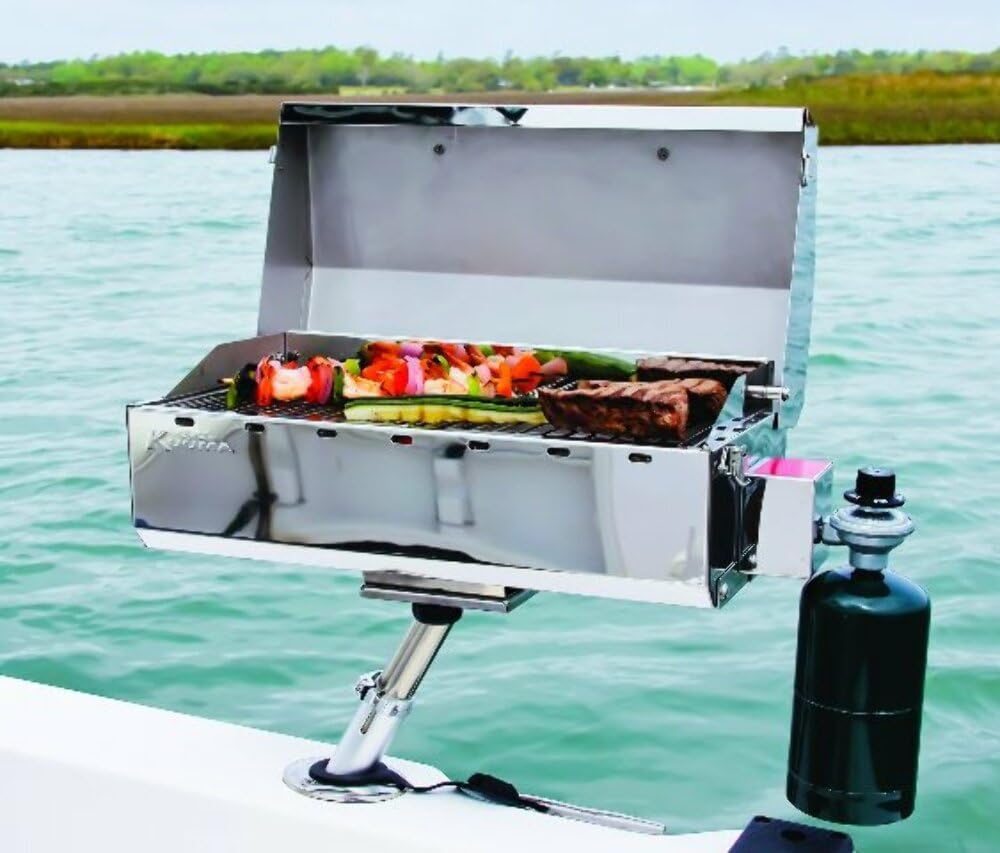 Stainless Steel Kuuma Stow and Go Propane Tabletop and Mountable Grill - Gas Grill with Foldable Legs | Great for Camping, Boating, Picnics, Barbeques & More | 13,000 BTUs - (58130)