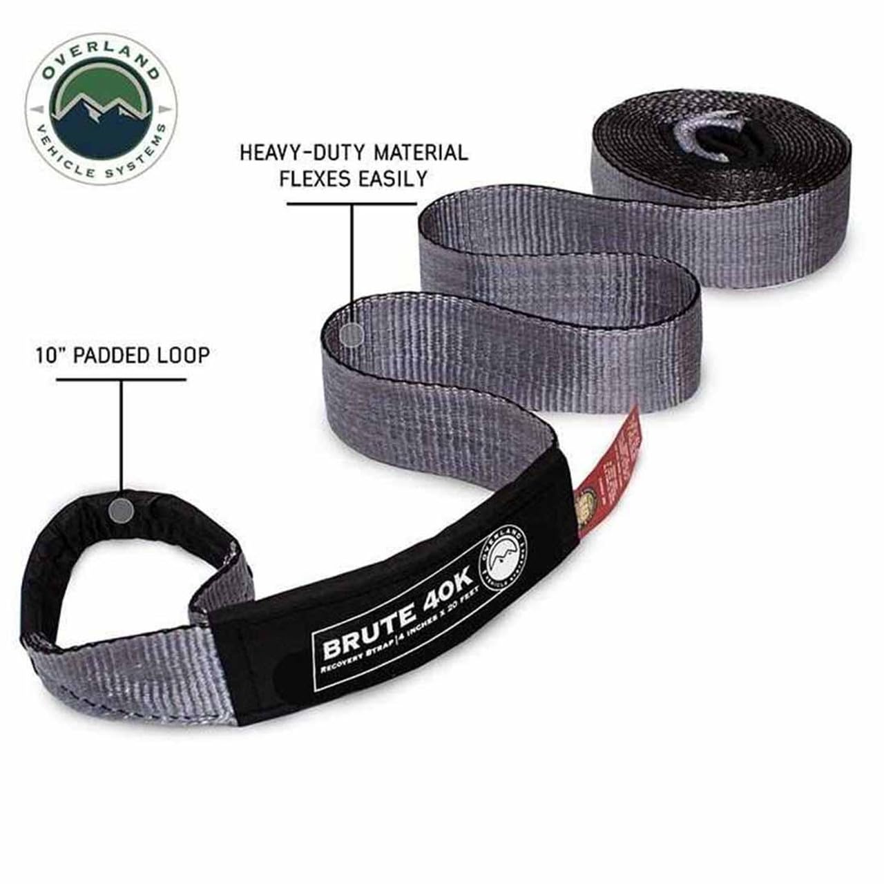 Tow Strap Overland Vehicle Systems 4" x 20' Gray with Black Ends & Storage Bag