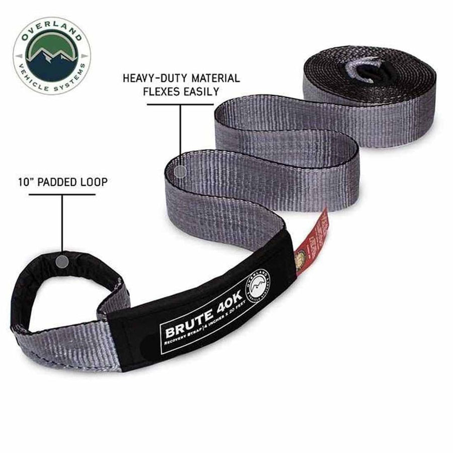 Tow Strap Overland Vehicle Systems 4" x 20' Gray with Black Ends & Storage Bag