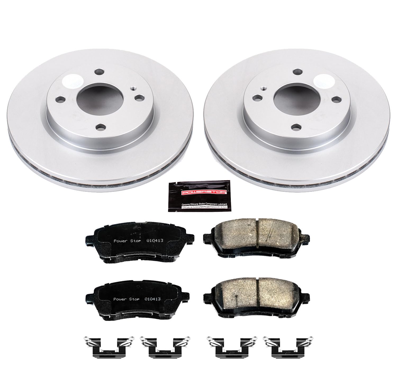 Power Stop Coated Brake Rotor CRK5969 & Ceramic Brake Pads- front For Ford Fiesta 2011-2019 [Model Specific]