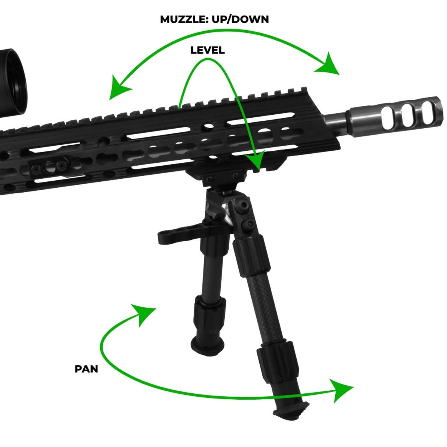 Tac Pod TRUGLO Carbon Pro Adjustable Lightweight Durable Portable Rifle Bipod w/Pivoting Base - 6-9 in. Leg Length, Picatinny Rail Mount