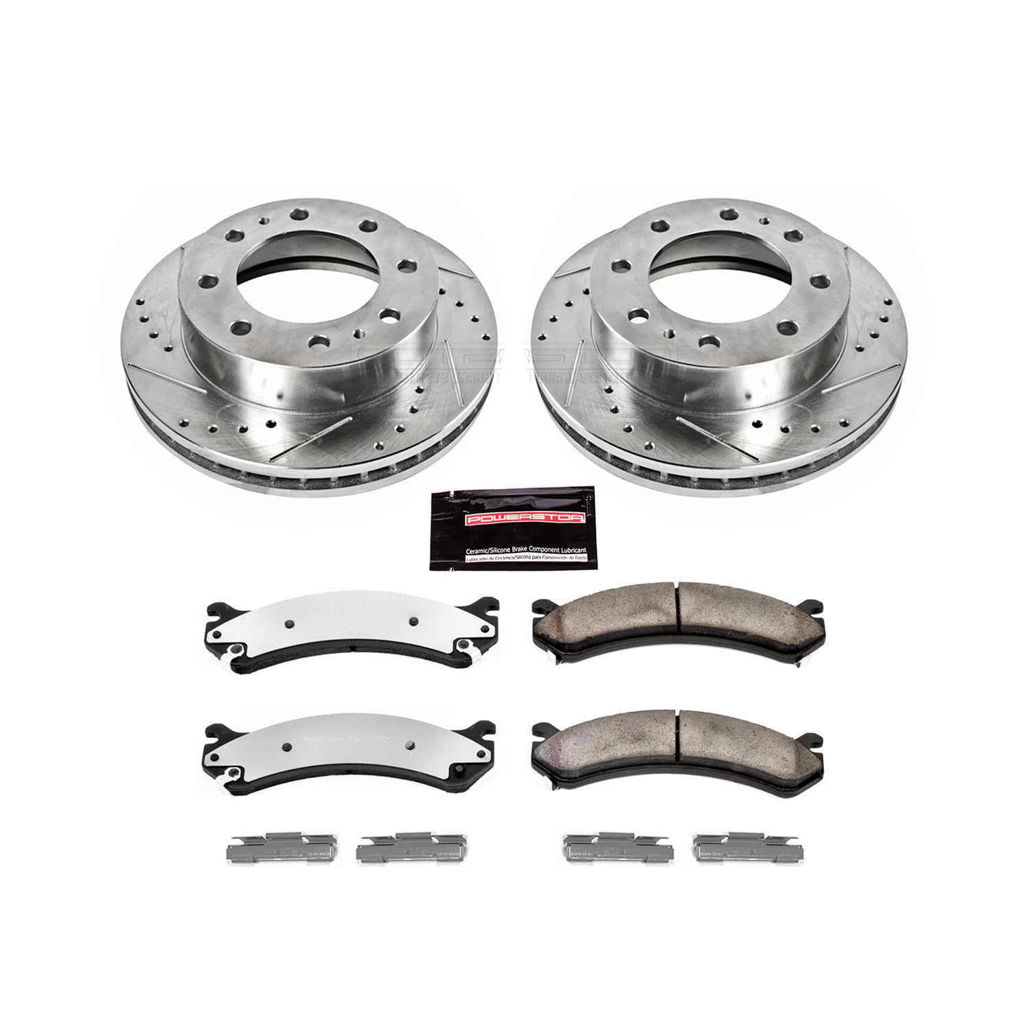 Power Stop K6274-36 Z36 Truck & Tow Front and Rear Brake Kit Carbon Fiber Ceramic Brake Pads and Drilled/Slotted Brake Rotors For Express 3500 Express 4500 Savana 3500 Savana 4500 [Model Specific]