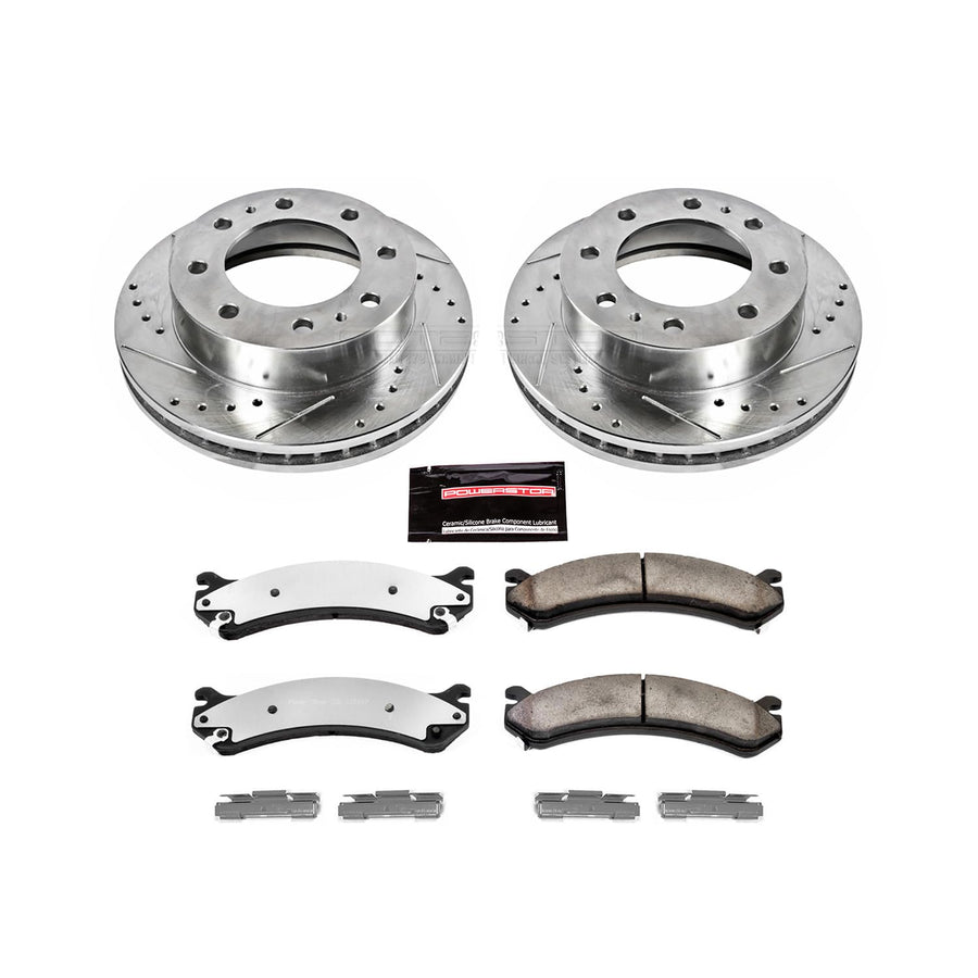 Power Stop K6274-36 Z36 Truck & Tow Front and Rear Brake Kit Carbon Fiber Ceramic Brake Pads and Drilled/Slotted Brake Rotors For Express 3500 Express 4500 Savana 3500 Savana 4500 [Model Specific]
