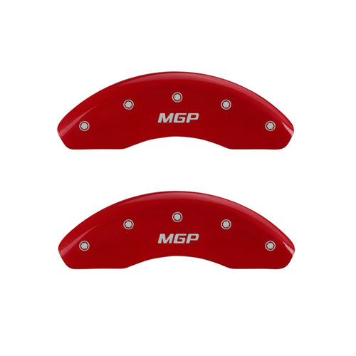 Caliper Covers MGP 49010SMGPRD (Red Powder Coat Finish, Engraved Front and Rear: MGP, Silver Characters, Set of 4)