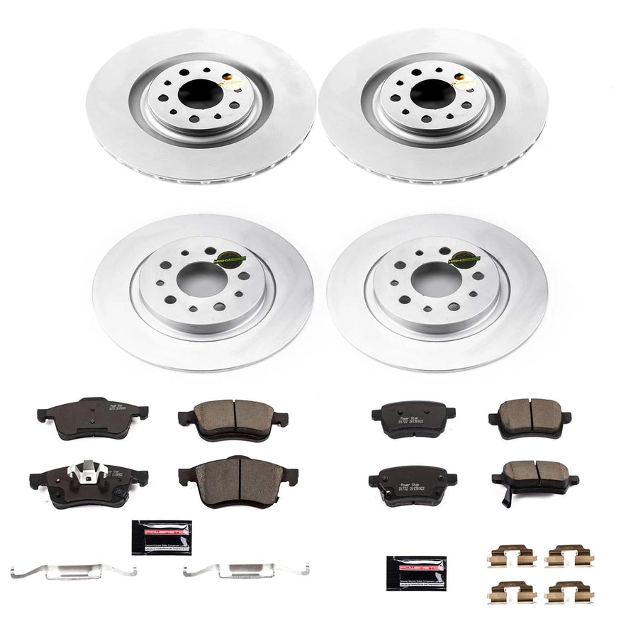 Coated Brake Rotor and Ceramic Brake Pads Power Stop CRK6839- Front & Rear For Fiat 500L 2014-2020 [Model Specific]
