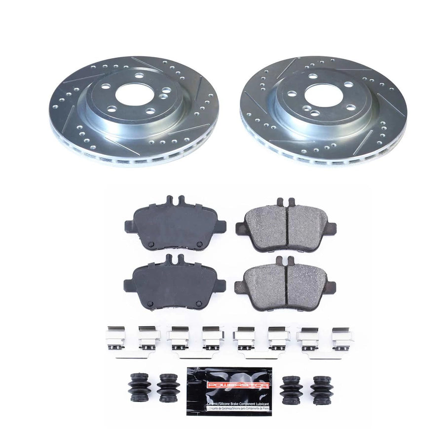 Z23 Power Stop K7378 Rear Brake Kit-Drilled/Slotted Brake Rotors & Carbon Ceramic Brake Pads For Mercedes-Benz CLA250 2014-2019 [Model Specific]