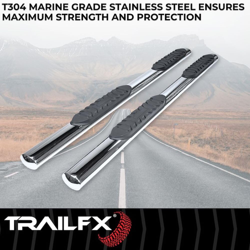 TrailFX Side Steps Truck Fits Chevy Silverado 1500 2020-2021 4-Inch Oval Polished Stainless Steel Nerf Bars with Slip-Resistant Step Pads Rocker Panel Mount TrailFX A1548S Running Boards