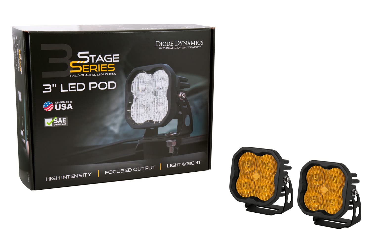 SS3 SAE Yellow Max LED Pod Diode Dynamics (pair), SAE Fog with Amber Backlight