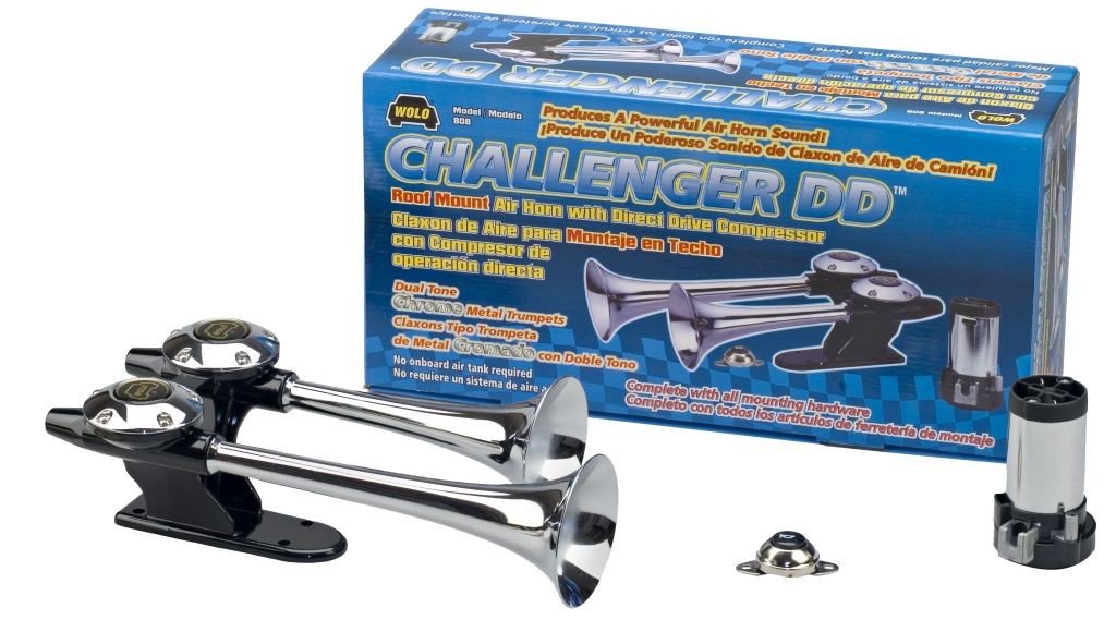 Challenger DD Chrome Finish Wolo (808) Dual Trumpet Horn - 12 Volt, Dual Tone, Roof Mount