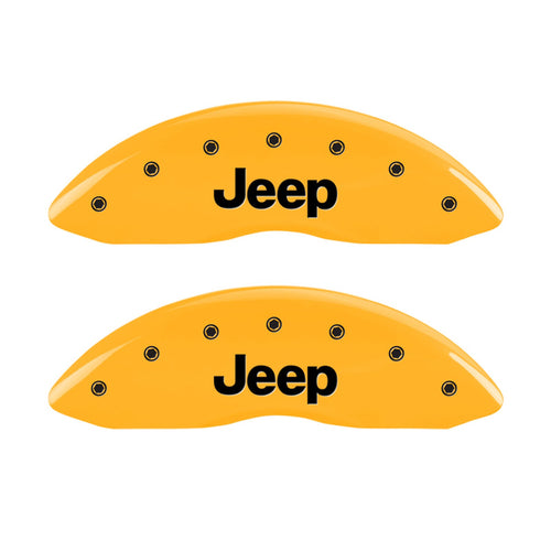 MGP 42003SJEPYL Caliper Covers Yellow (Set of 4, Engraved Front and Rear: JEEP, Yellow powder coat finish, black characters)