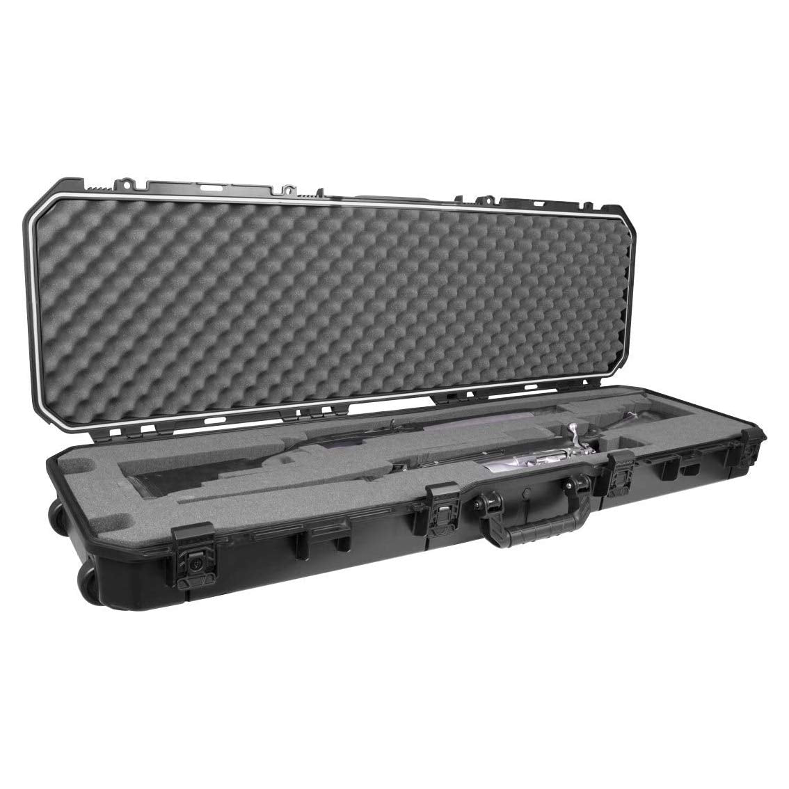 52” Plano All Weather Rifle Gun Case with Wheels, Black with Pluck-to-Fit Foam, Watertight & Dust-Proof Shield Protection, TSA Airline Approved for Travel