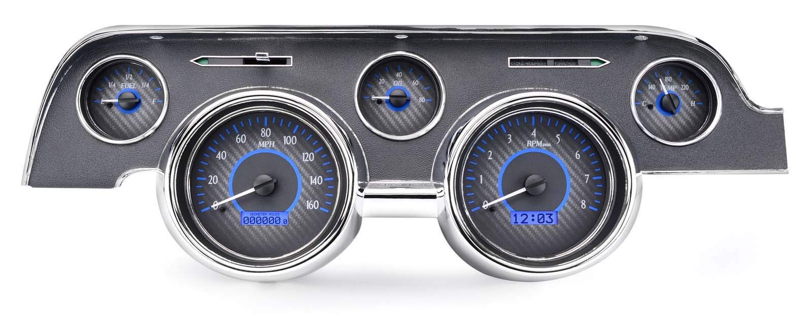 Dakota Digital VHX-67F-MUS-C-B Analog Dash Gauge Compatible with 1967-68 Ford Mustang Carbon Fiber Style Blue Backlighting