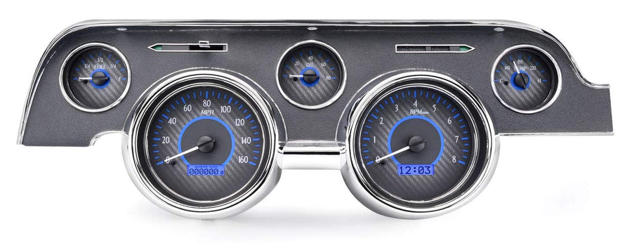 Dakota Digital VHX-67F-MUS-C-B Analog Dash Gauge Compatible with 1967-68 Ford Mustang Carbon Fiber Style Blue Backlighting