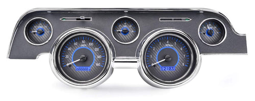 Dakota Digital VHX-67F-MUS-C-B Analog Dash Gauge Compatible with 1967-68 Ford Mustang Carbon Fiber Style Blue Backlighting