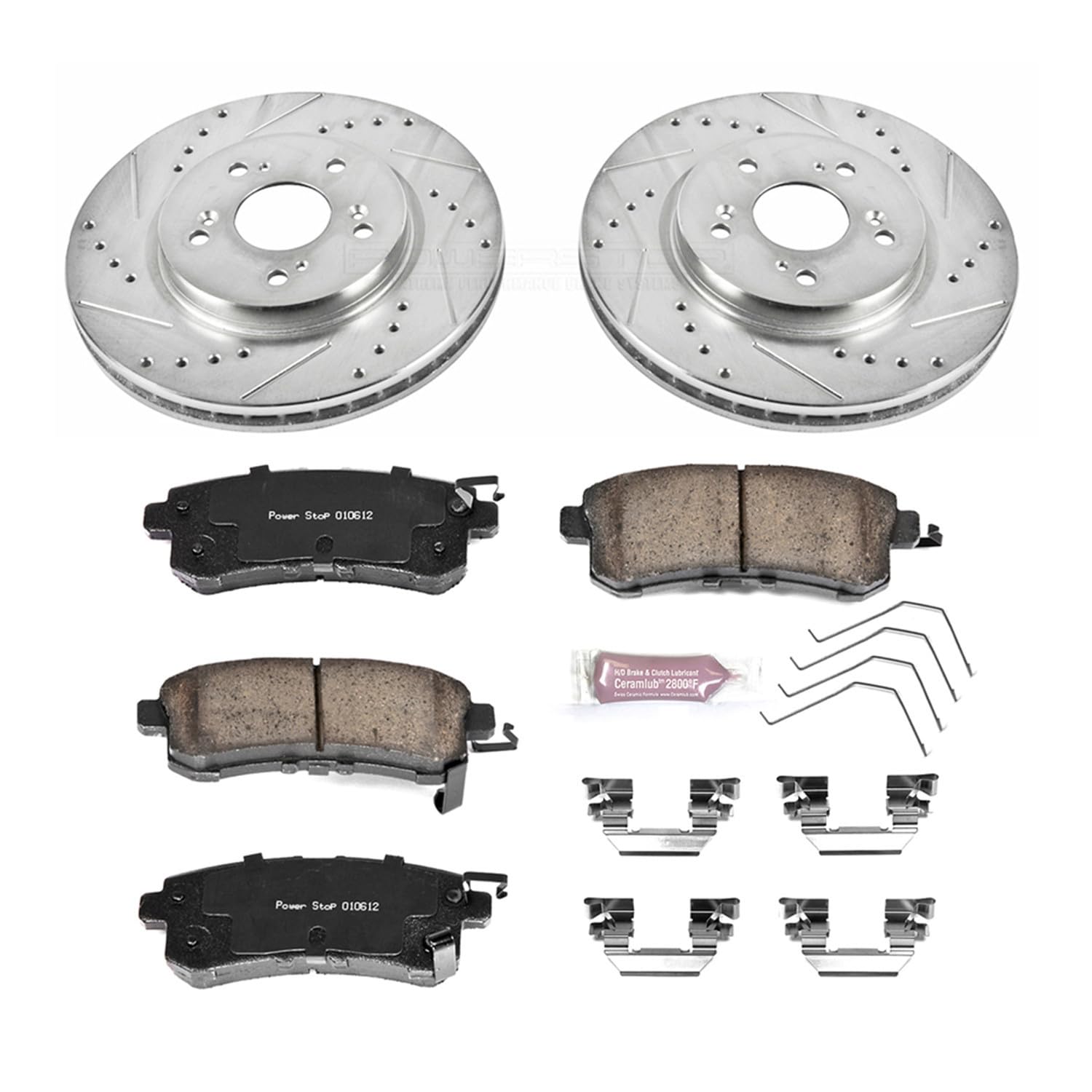 Power Stop K5432 Z23 Carbon Fiber Brake Pads with Drilled & Slotted Brake Rotors Kit