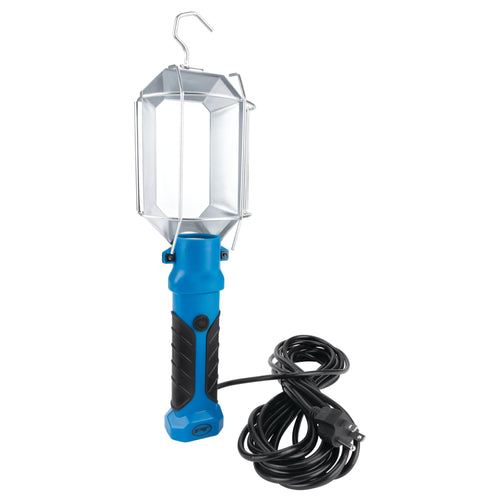 25' Performance Tool W2243 18GA, 120V LED or Incandescent Drop Light, Steel Cage Shield with Extra Built in 120V Outlet
