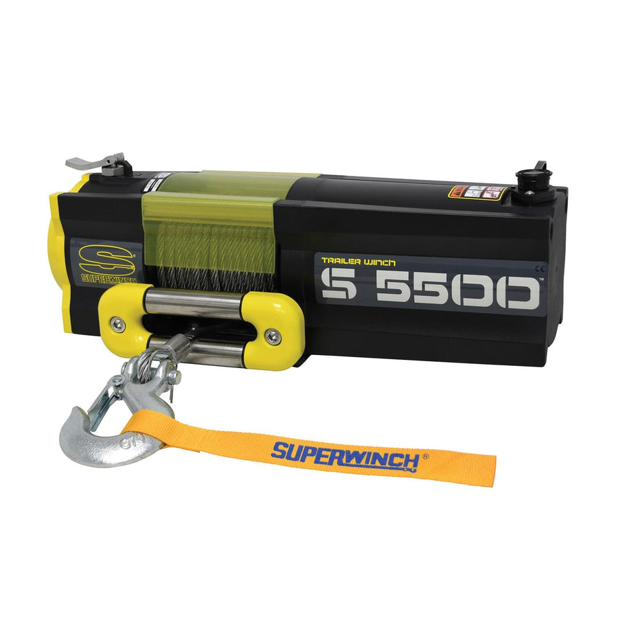 S5500 Superwinch 1455200 Trailer Winch 5500lb(2495kg) Single Line Pull with Roller Fairlead 9/32" x 60' Steel Rope 30.5ft Corded Handheld Remote
