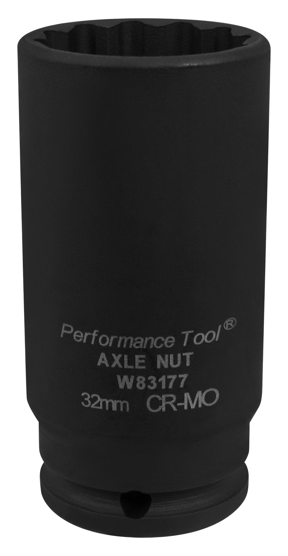 32MM Performance Tool W83177 Chrome Moly Axle Nut Socket for 6pt and 12pt Axle Nuts, Extra Deep Broach for Clearance, Designed for Air Impact Tool