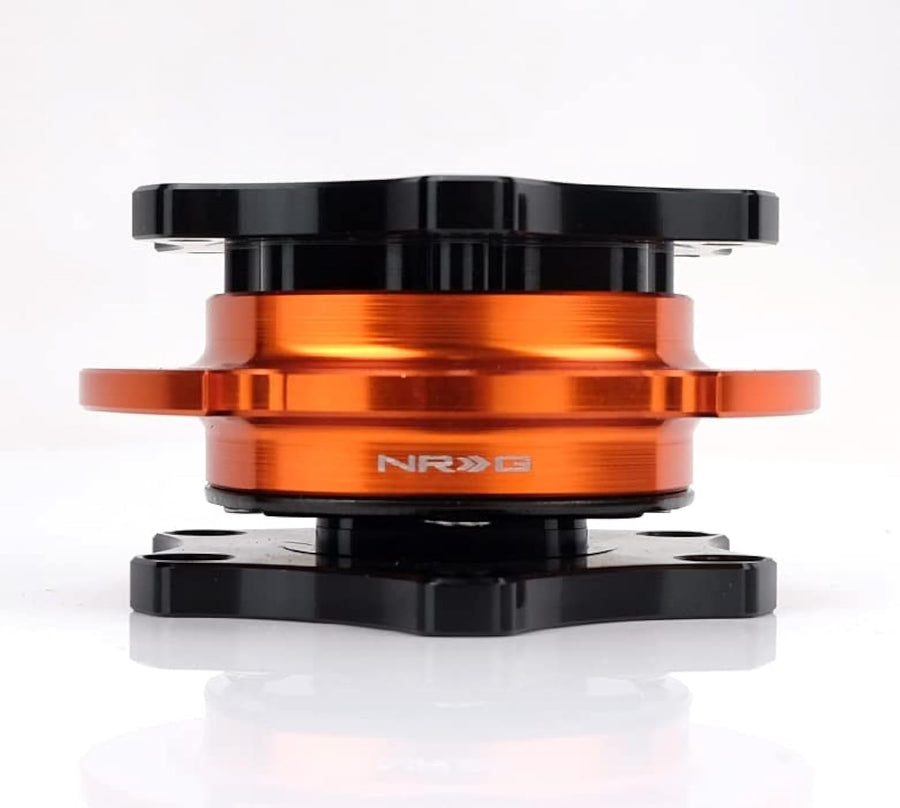NRG Innovations SFI 42.1 Spec D shaped NRG-SRK-R200BK-OR Steering Wheel Quick Release Short Hub Adapter, 6x70mm Bolt Pattern Black Shinny Body/Orange Shinny Ring