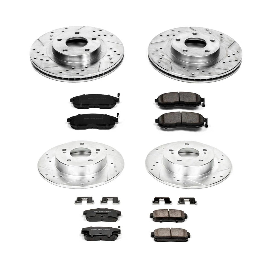 Power Stop K2706 Z23 Carbon Fiber Brake Pads Front and Rear with Drilled & Slotted Brake Rotors Kit For INFINITI I35 2002-2004, Nissan Maxima 2002-2003 [Model Specific]