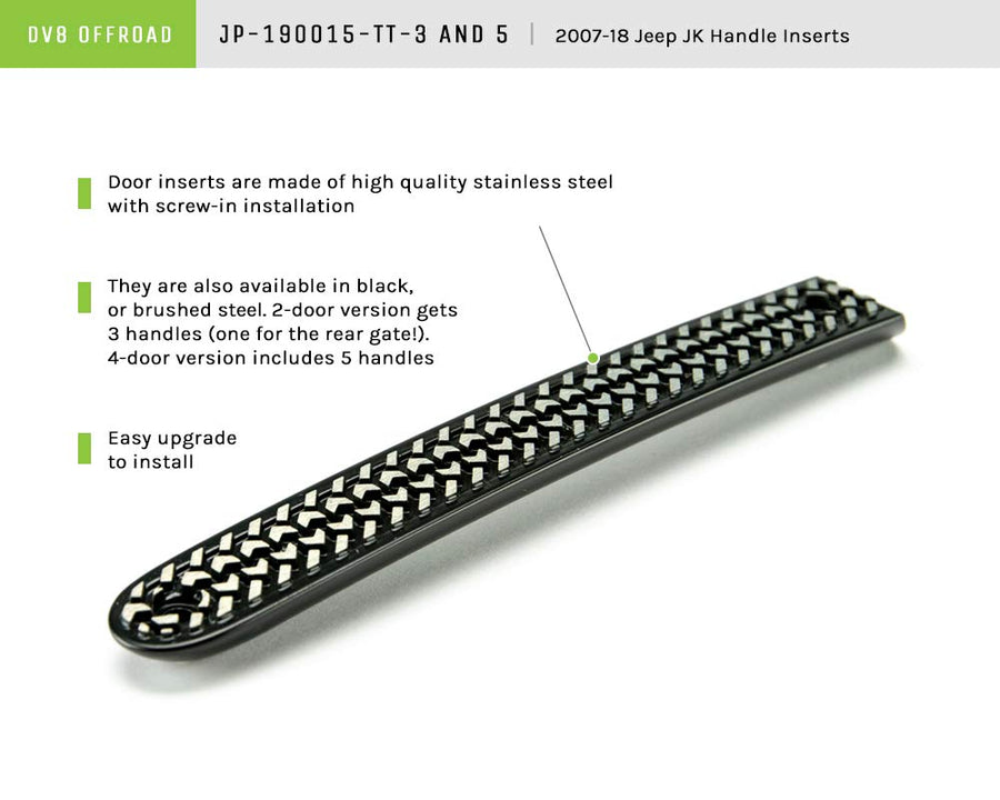 D-JP-190015-TT-3 | DV8 Offroad | Door Handle Insert Set fits 2007-2018 Wrangler JK | Tire Tread Design | Aluminum Construction