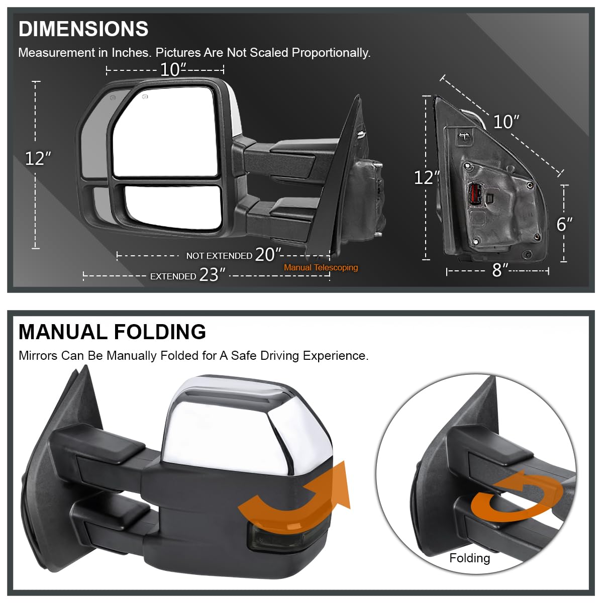 Spec-D Tuning Power Heated Chrome Tow Towing Mirrors+Smoke LED Signal+Puddle Compatible with 2015-2018 Ford F150 Left + Right Pair