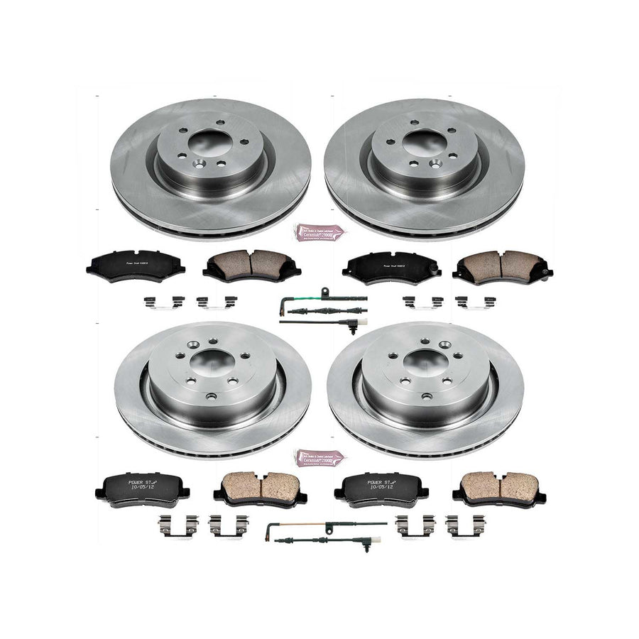 Power Stop Autospecialty KOE7599 Front and Rear Replacement Brake Kit-OE Brake Rotors & Ceramic Brake Pads and 1 Front & 1 Rear Sensor Wires