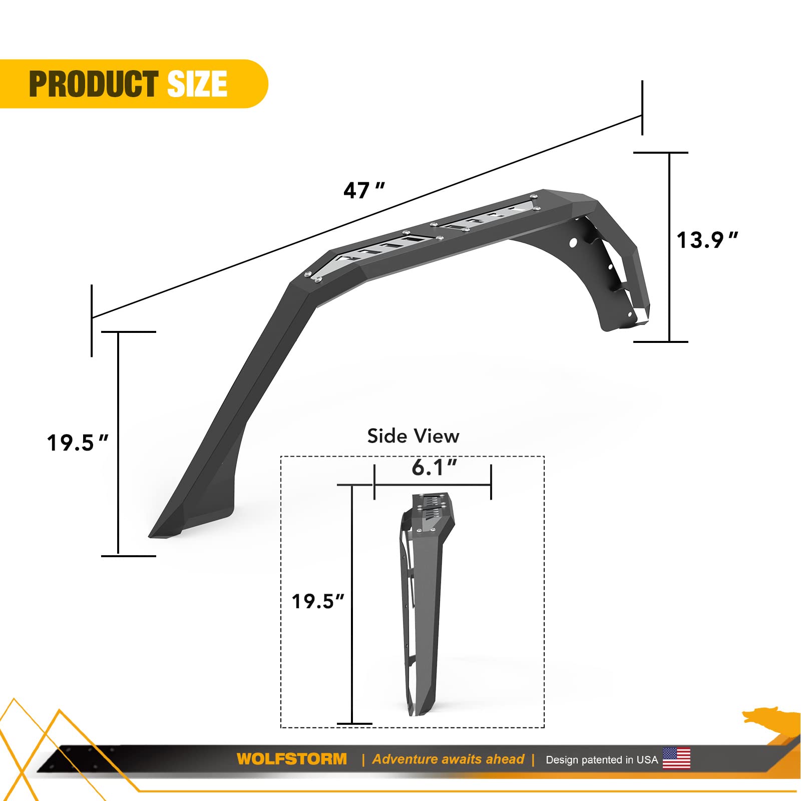 Rear Fender Flares WOLFSTORM for 2007-2018 Jeep Wrangler JK/JKU, Special Outlook Design, 2007-2018 Jeep JK Steel Rear Fender Flares Replacement Accessories, Right+Left