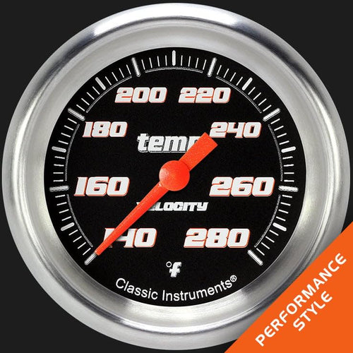 Velocity Black Classic Instruments VS326BAPF-08 2 5/8 in Water Temperature Gauge 1/2