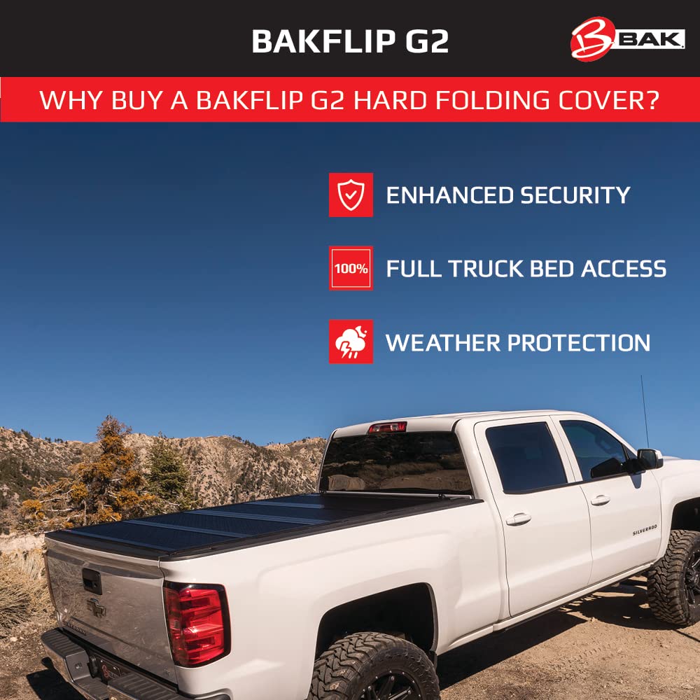 BAK BAKFlip G2 Hard Folding Truck Bed Tonneau Cover | RealTruck 226133 | Fits 2020-2025 Chevy/GMC Silverado/Sierra 2500/3500 6' 10" Bed (82.2")