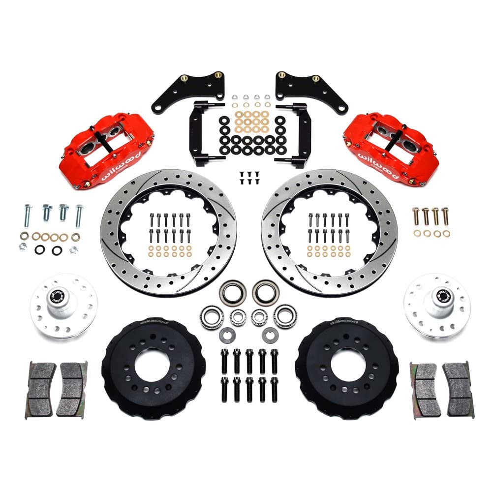 WILWOOD Front Hub Kit 140-10238-DR, 12.88", Drill, Red Large GM 57-70 Drop Spindle