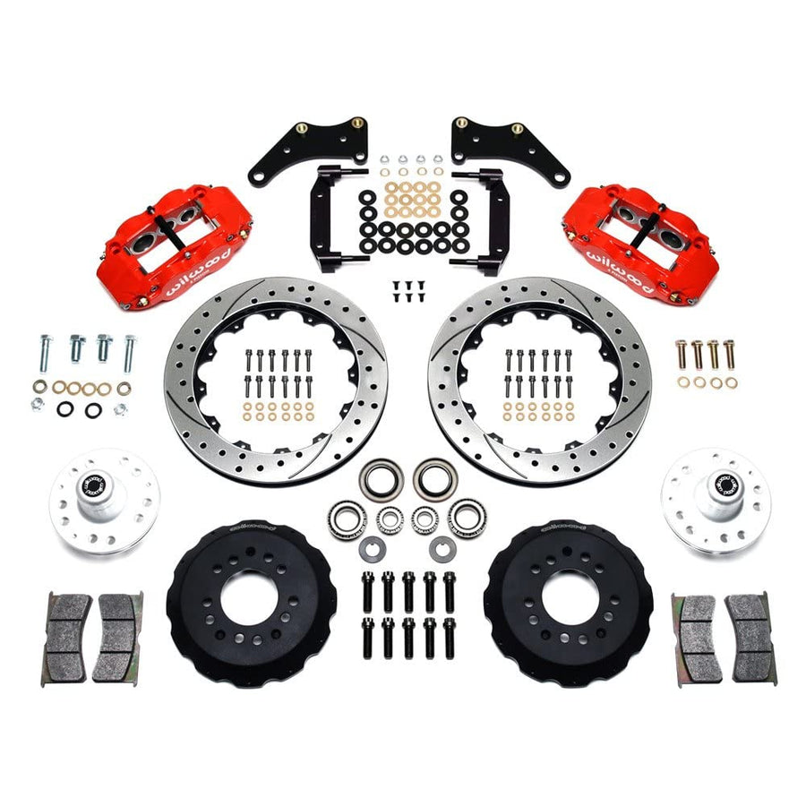 WILWOOD Front Hub Kit 140-10238-DR, 12.88", Drill, Red Large GM 57-70 Drop Spindle