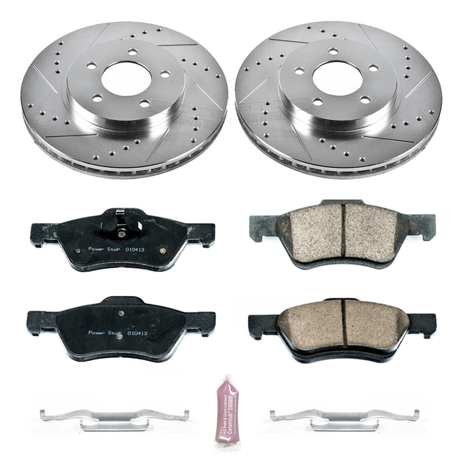 Power Stop K5572 Z23 Carbon Fiber Brake Pads with Drilled & Slotted Brake Rotors Kit For Ford Escape 2010-2012, Mazda Tribute 2010, Mercury Mariner 2010-2011 [Model Specific]