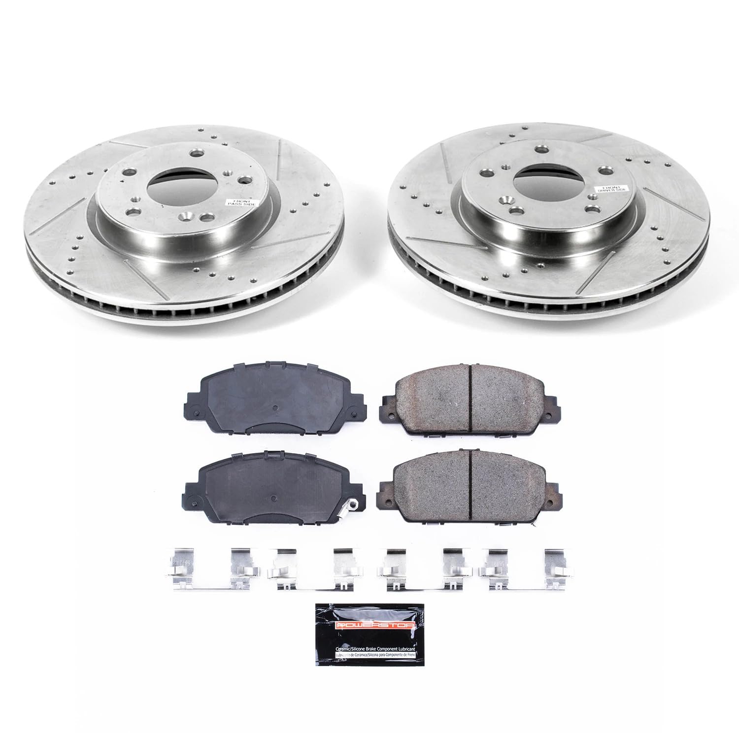 Power Stop K6515 Z23 Carbon Fiber Brake Pads with Drilled & Slotted Brake Rotors Kit Front For 2013-2017 Honda Accord [EX, EX-L, Hybrid] | 2018-2022 Honda Accord [EX, 1.5L EX-L]