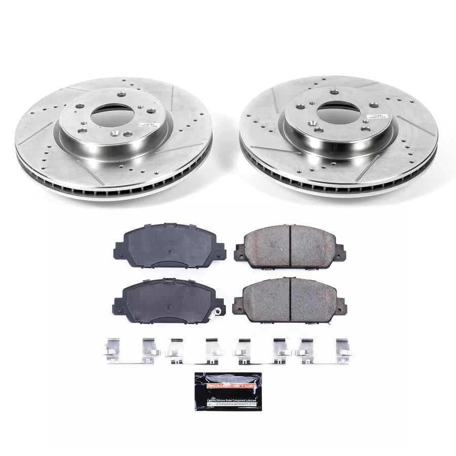 Power Stop K6515 Z23 Carbon Fiber Brake Pads with Drilled & Slotted Brake Rotors Kit Front For 2013-2017 Honda Accord [EX, EX-L, Hybrid] | 2018-2022 Honda Accord [EX, 1.5L EX-L]