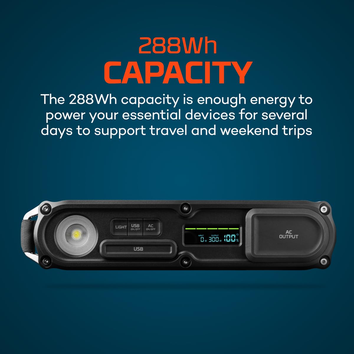 300 Power Station NEBO RAMBLER | 300W Portable Power, 288 Wh Ulta-Slim Profile, 6-Way Multi-Device Charging, Emergency Power Supply, LiFePO4 Rechargeable Battery